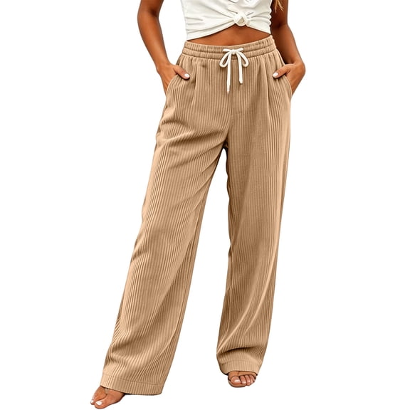 Guluxicc Women's Corduroy Pants with Pockets Elastic Waist Drawstring Loose Wide Leg Trousers for Summer Casual Outfits