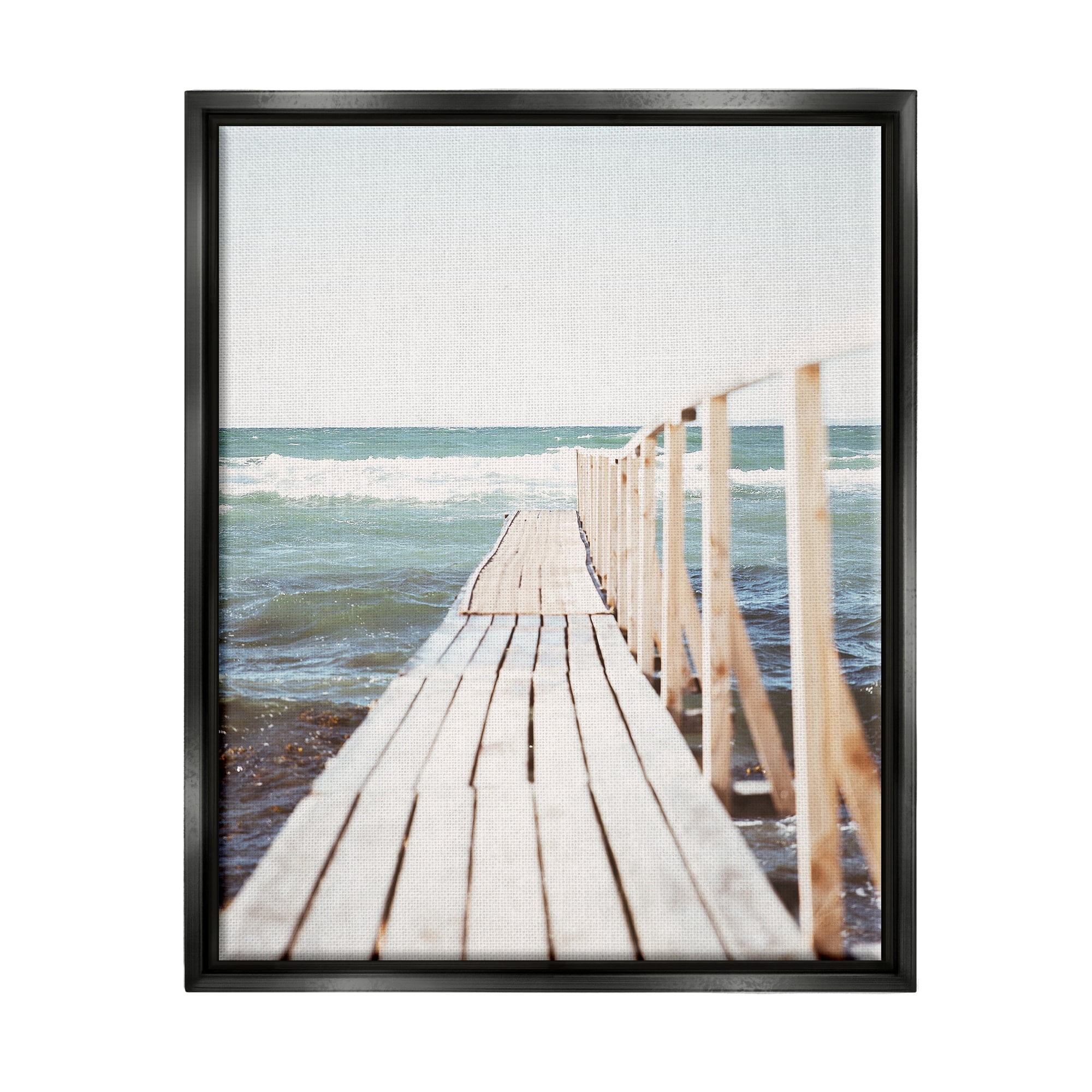 Stupell Industries Waterfront Beach Dock Private Pier Coastal Photography Metallic Gold Framed Floating Canvas Wall Art, 16x20, by Leah Straatsma