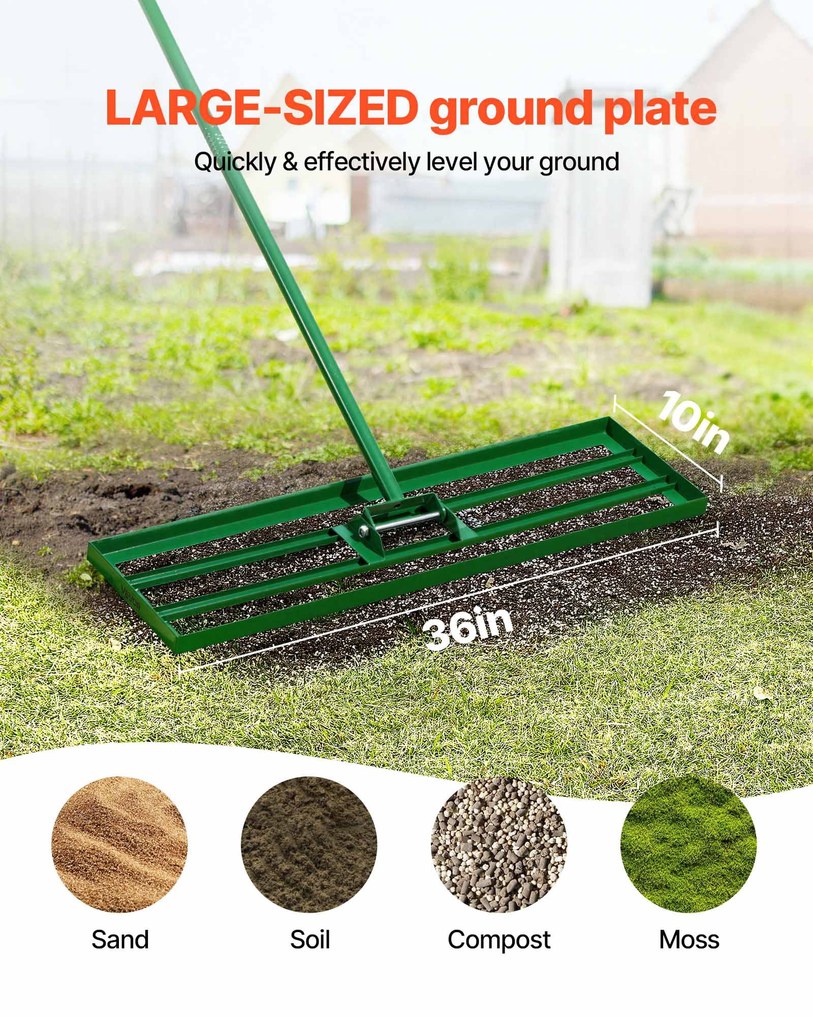 VEVOR Lawn Leveling Rake, 36"x10" Level Lawn Tool, Heavy-duty Lawn Leveler with 78" Steel Extended Handle, Yard Leveling Rake Suit for Garden, Golf Lawn, Farm