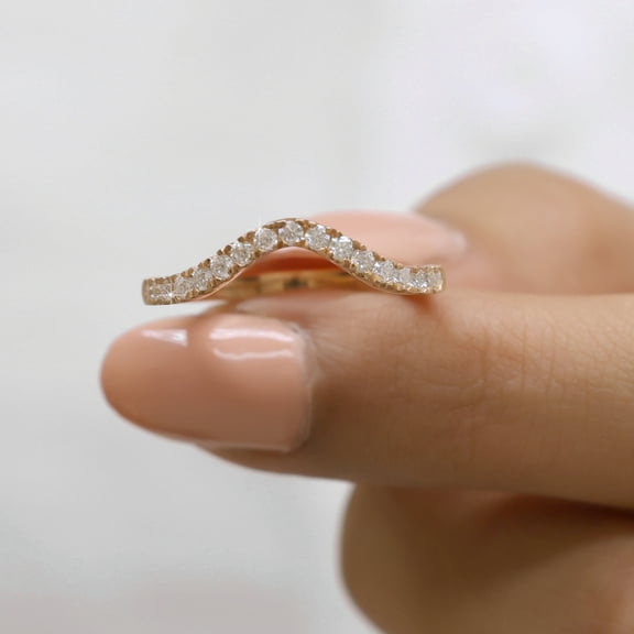 JEWELEGANT Round Brilliant Cut Moissanite Curved Wedding Band , Stackable Anniversary Ring for Women