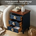 thumbnail image 3 of CQSXDA Vintage Farmhouse End Table With Floral Knobs 19 Inch Rustic Nightstand Featuring 3 Drawers Gourd Legs Bedside Accent，Antique Blue,Walnut, 3 of 8