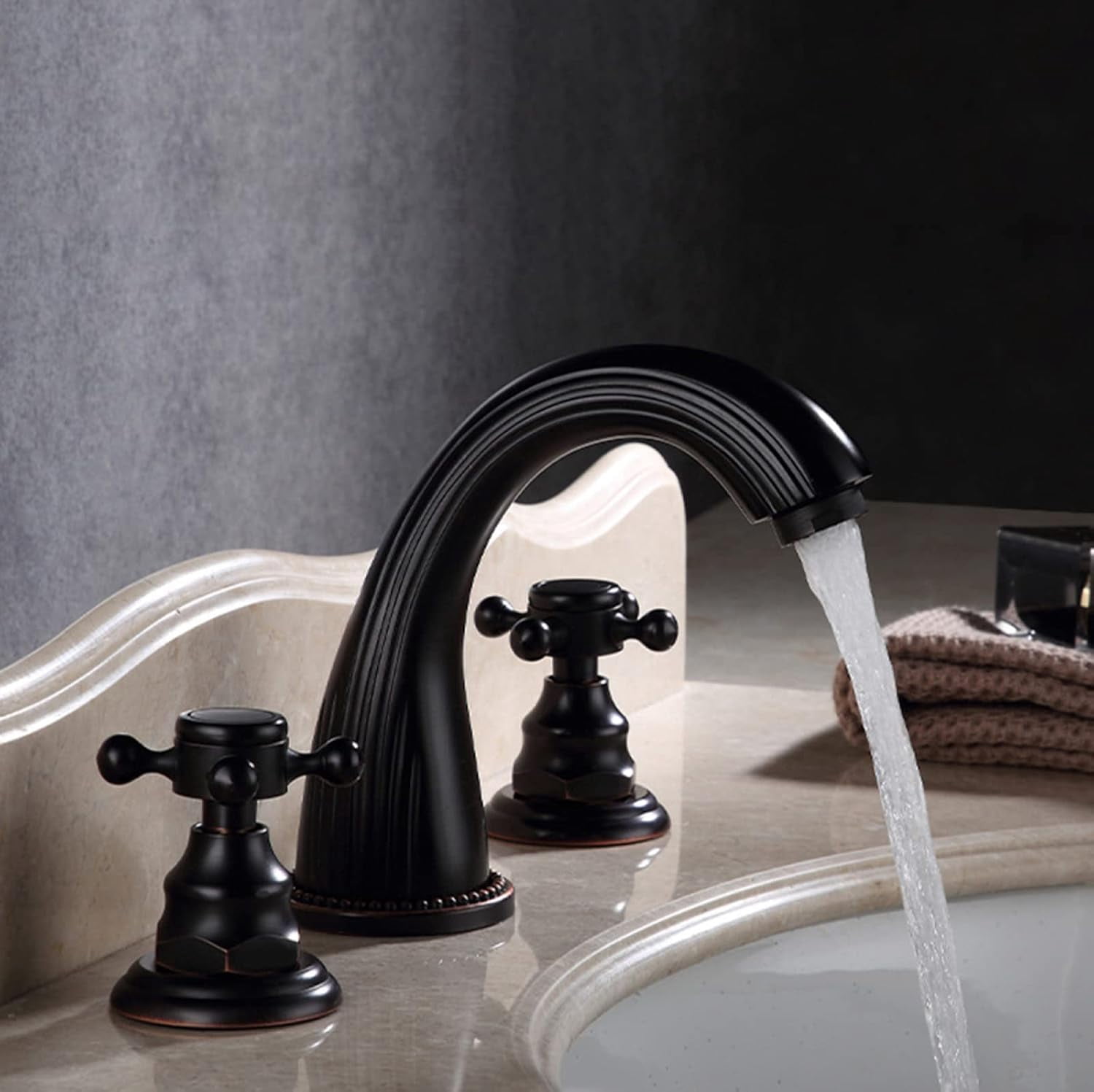 Vintage Bathroom Faucet, Hot and Cold Water Faucet, Brass Bathroom Faucet, 2 Handle Bathroom Faucet, Faucet for Bathroom Sink 3 Hole, Cross Handle Bathroom Faucet, Black