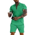 thumbnail image 2 of Durtebeua Men's Polo Shirt and Shorts Set Summer Outfits Fashion Casual Short Sleeve Polo Suit for Men 2 Piece Short Set Green,L, 2 of 5