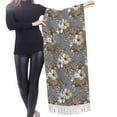 thumbnail image 4 of Shawl Wraps for Women - leopard Gold Hibiscus floral grey Oversized Fall Winter Fashion Blanket Scarf for Women, 4 of 6