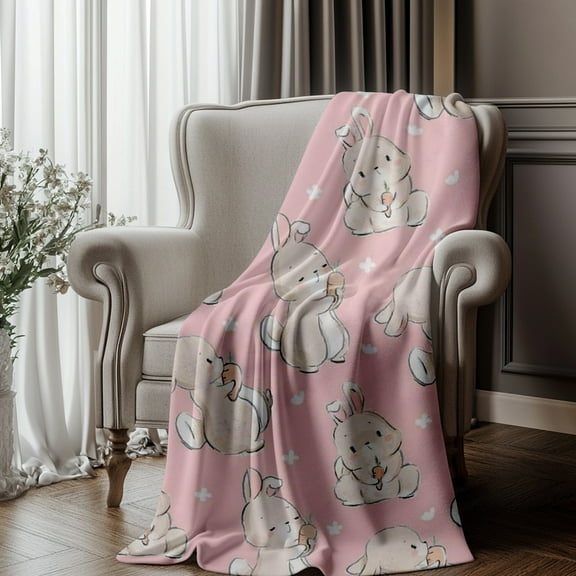 Bunny Flannel Wool Blanket for Kids and Adults Soft Warm and Cozy Blanket for Sofa and Bed Ideal for Living Room Bedroom Family Use Perfect for All Ages