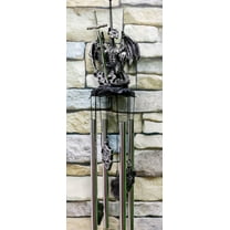 Medieval Silver Dragon Holding Excalibur Sword And Orb Figurine Wind Chime Decor