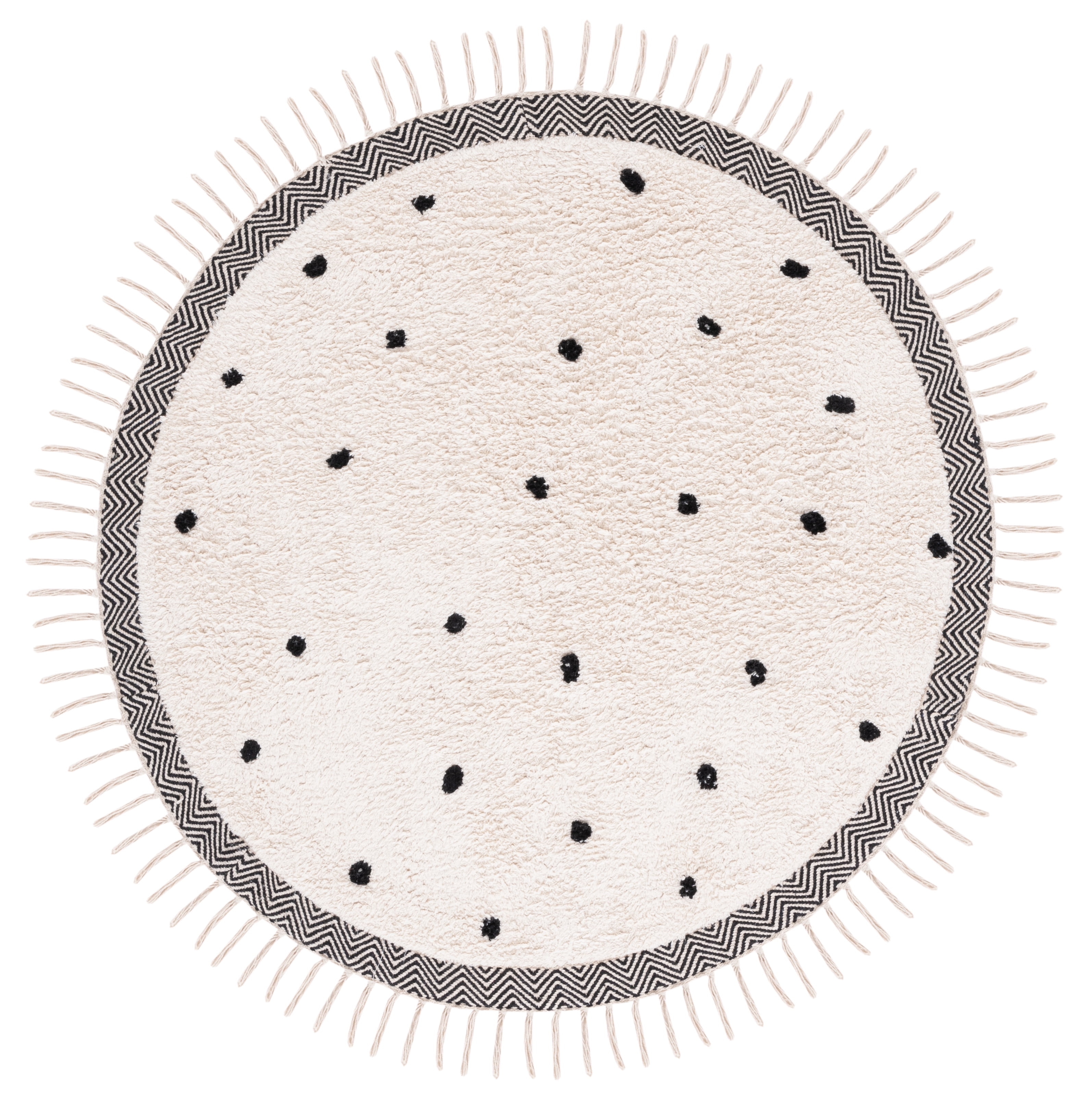 Safavieh Easy Care Mayra Solid Cotton Machine Washable Area Rug, Ivory/Black, 4' x 4' Round