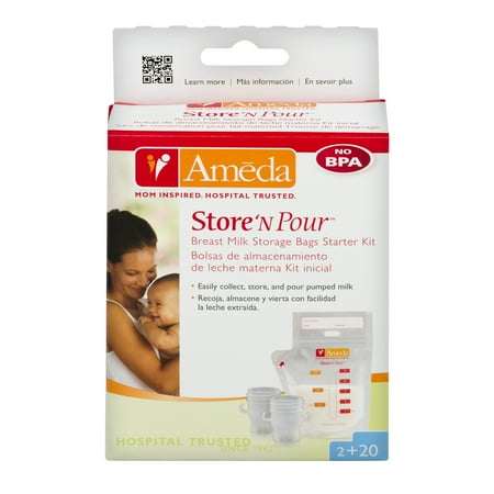 Ameda Store N Pour Milk Storage Bags with 2 Adapter - 20ct