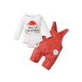 thumbnail image 2 of TheFound Letter Print O-Neck Long Sleeve Romper+ Striped Suspender Trousers, 2 of 9