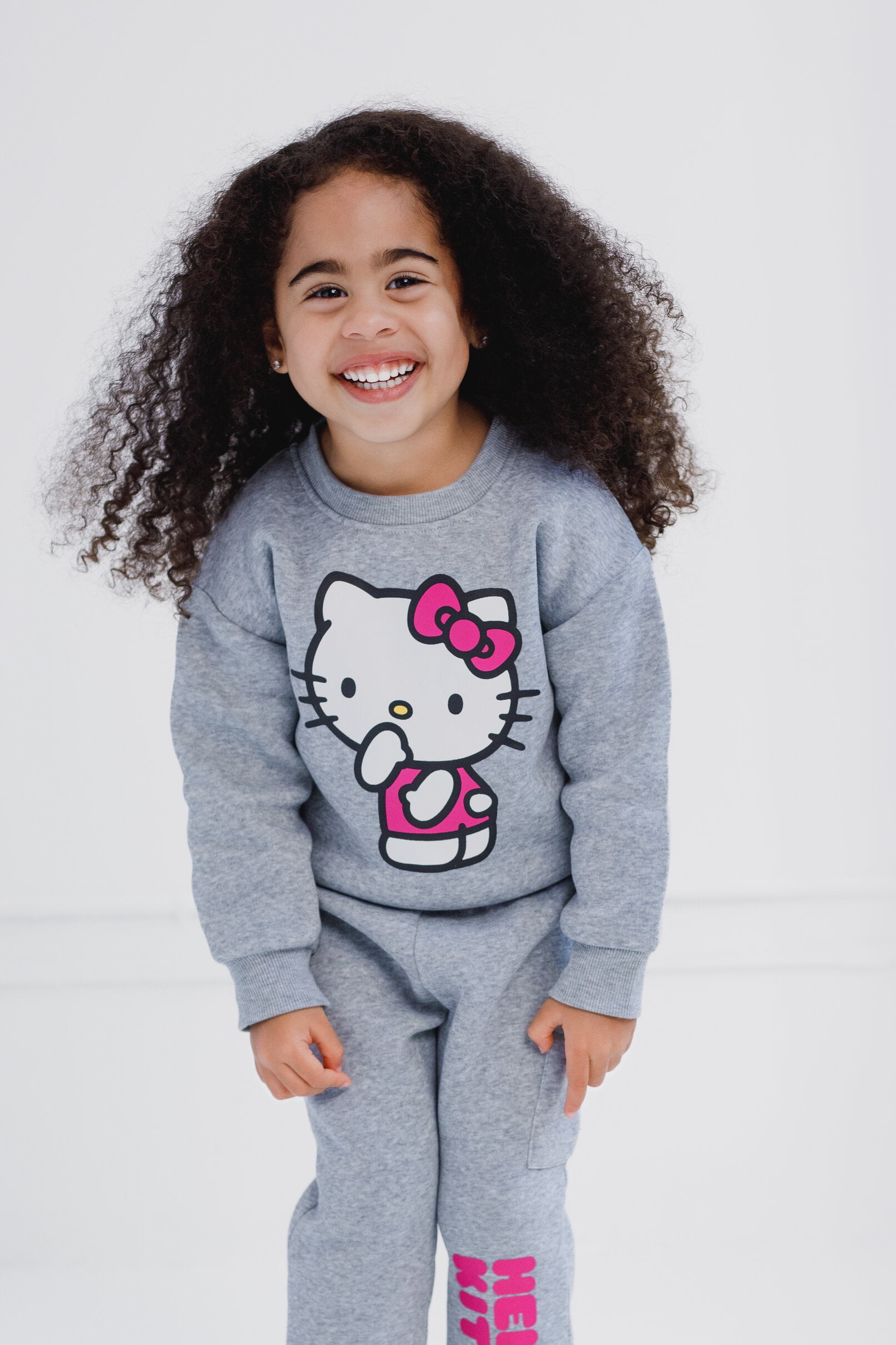Hello Kitty Fleece Drop Shoulder Sweatshirt and Jogger Pants Outfit Set Toddler to Big Kid