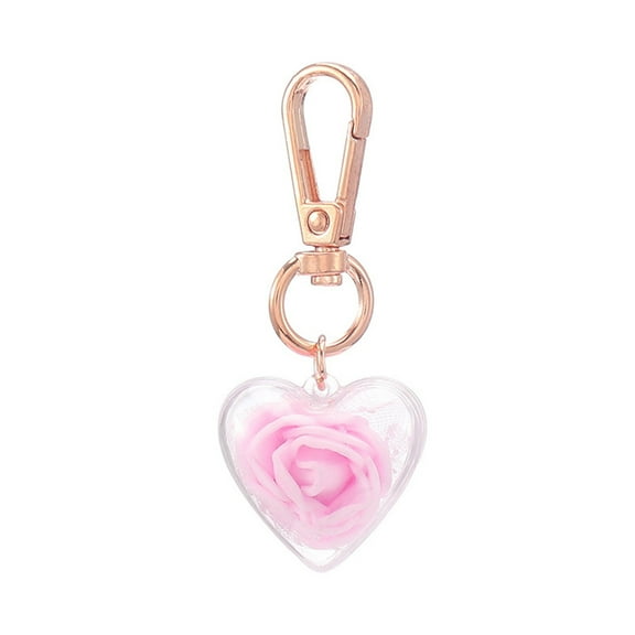 Mightlink Keychain Pendant Fake Rose Decor Heart Shape Eternal Flower Stainless Clip Shoulder Bag Decoration Pendant Keyring Pendant