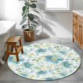 thumbnail image 5 of Teal Blue Flower Round Rug 3ft Washable Circle Entryway Rugs Non Slip Abstract Garden Botanical Leaves Area Rug Indoor Floor Carpet for Bedroom Kitchen Living Room Home Office Dining Room Nursery, 5 of 8