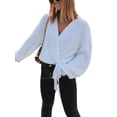 thumbnail image 2 of Douhoow Women Knitted Coat Sweater Solid Color V-Neck Lace Up Bow Jumpers Loose Cardigan, 2 of 6