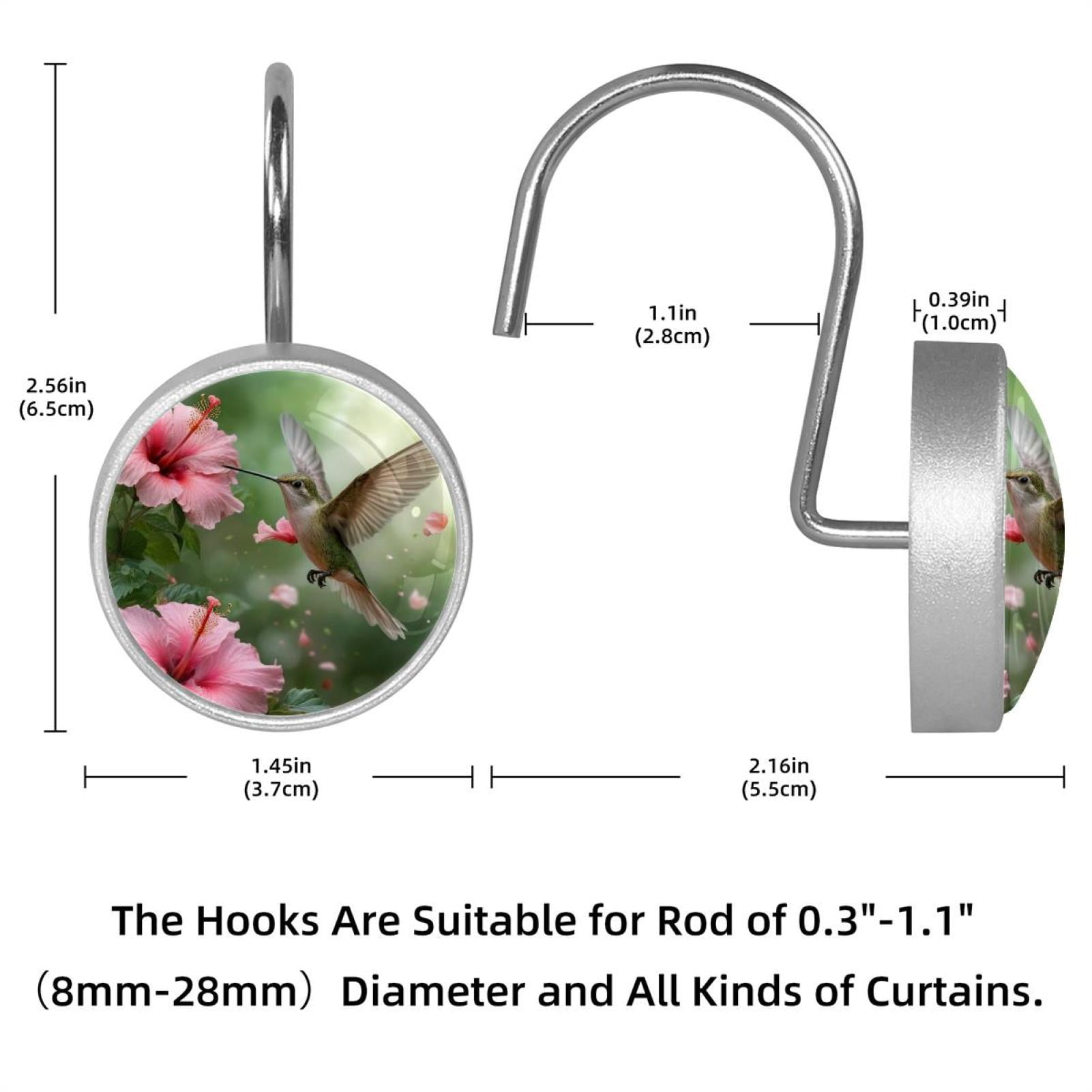 Imobaby 12 Pcs Metal Shower Curtain Hooks Rust Proof for Shower Curtain Liner - Pink Lily Hummingbird