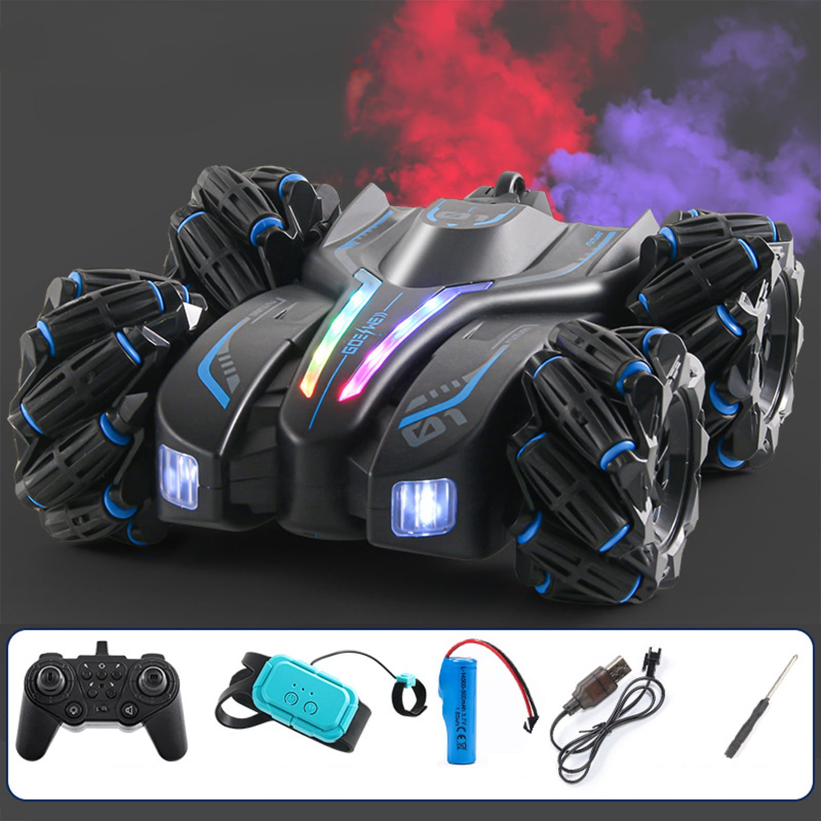 Meggemo Remote Control Car Toy, Rechargeable Double Sided Driving Stunt Rc Car,Exhaust Spray And Sound Effects Rc Cars With Led Lights, 2.4ghz All Terrain Electric Cars Gifts