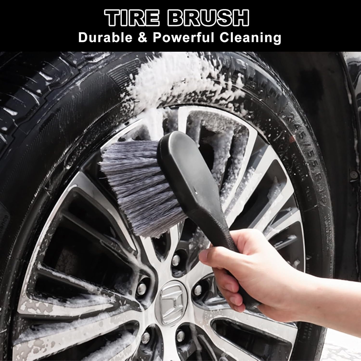 9Pcs Car Wheel & Tire Brush Kit, Wheel Cleaner Brush, Soft-bristled Rim Brush, Car Drying Towel (36"x 24"), Tire Shine Applicator Pad, Car Wash Mitt