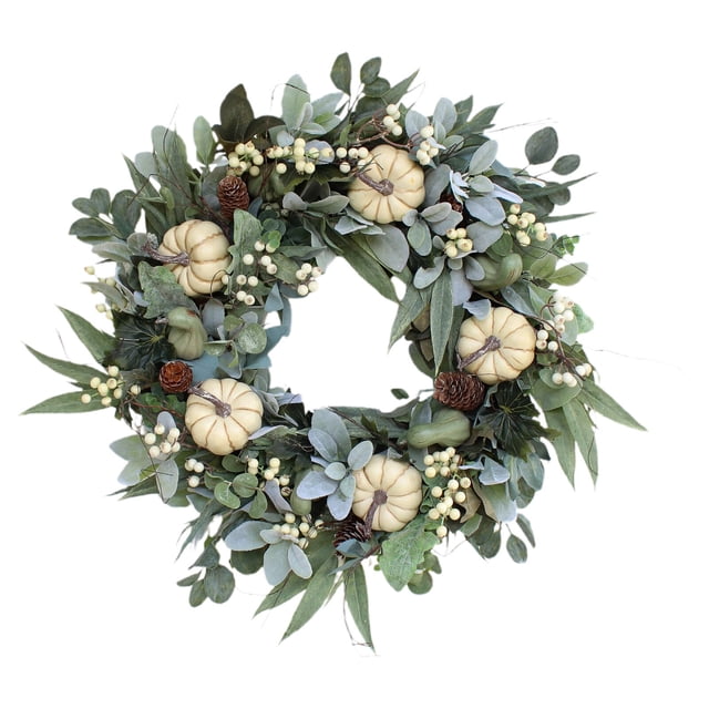 Fall White Pumpkin Wreath Home Decor Door Hanging Garland Holiday Ornaments 35