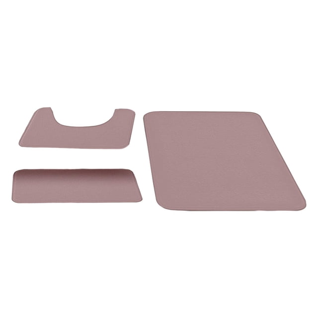 Alfombra de baño de 3 piezas con forma de U, antideslizante, para baño y spa rosa