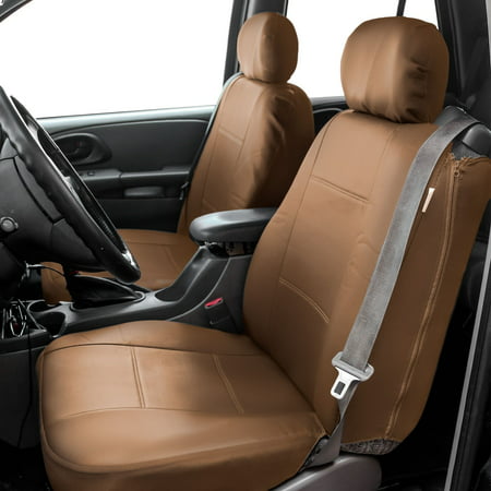 FH Group  Tan PU Leather Bucket Seat Covers with Side Zipper (Set of (Best Stuff To Clean Leather Car Seats)