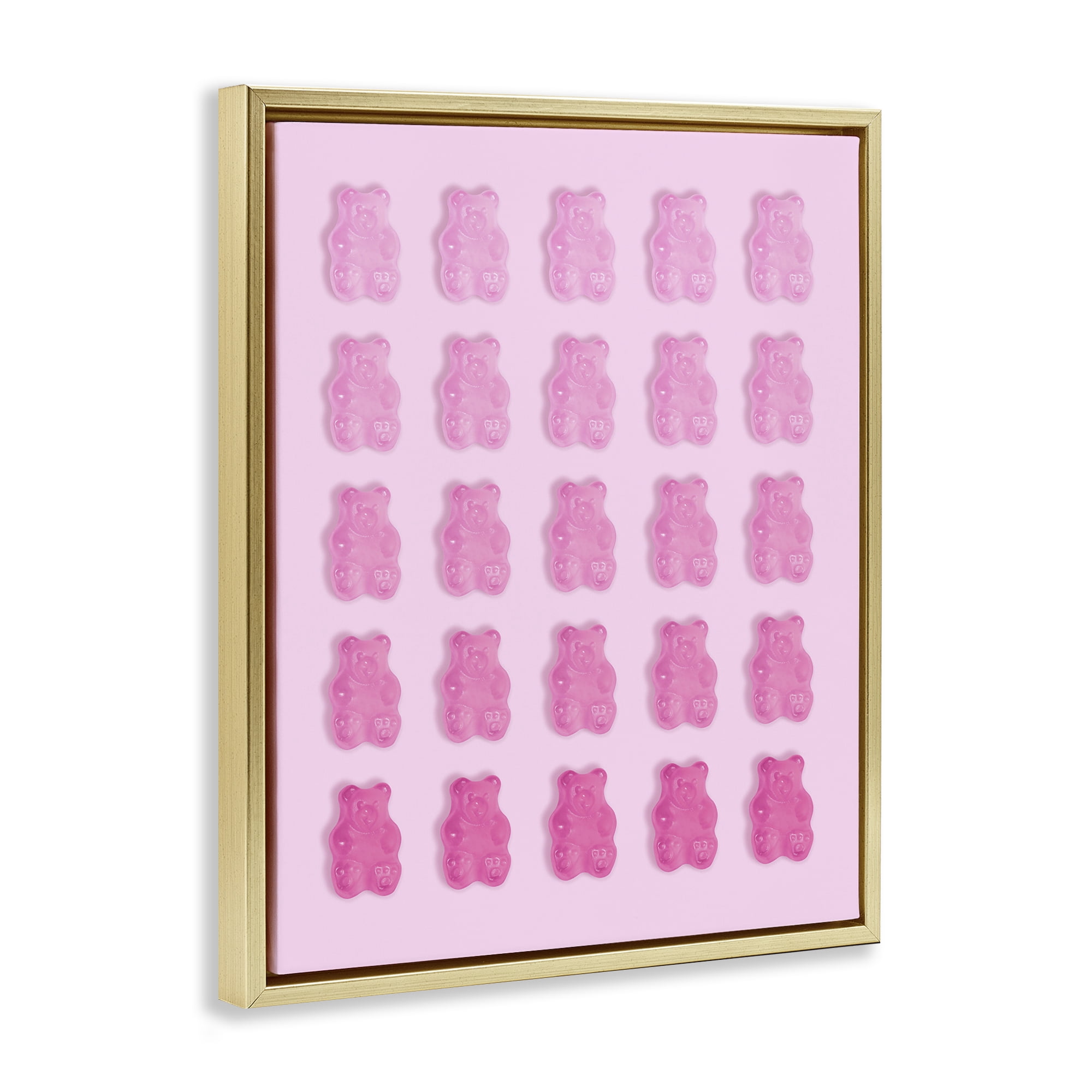 Stupell Industries Gradient Pastel Pink Bears Gold Framed Floater Canvas Wall Art, design by LISH Creative