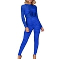 thumbnail image 2 of 2025 Clearance Items under $5.00 LEBONYARD High Waist Women's Jumpsuits-Vintage Inspired Outfit,Women's Long Sleeved Mesh Top Pleated Pants Tight Fitting Jumpsuit Blue XL, 2 of 8