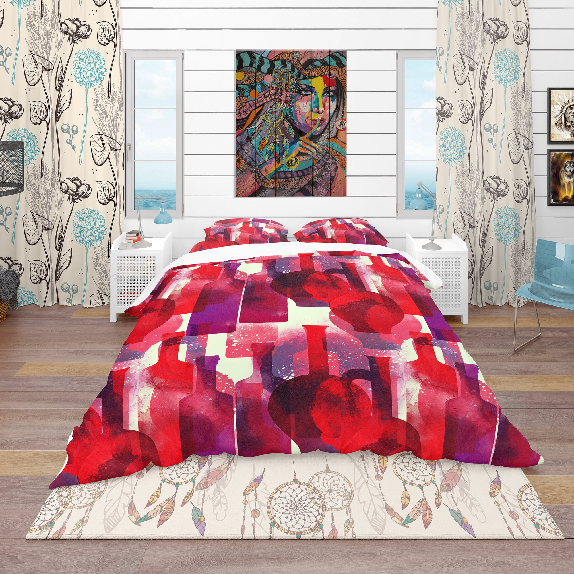 Designart 'Imprints of Wine Bottles' Bohemian & Eclectic Duvet Cover Set