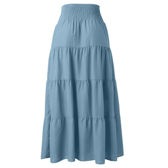 Aayomet Tennis Skirts For Women Women's Summer Elastic High Waist Boho Maxi Skirt Casual Drawstring A Line Long Skirt,Light Blue X-Large