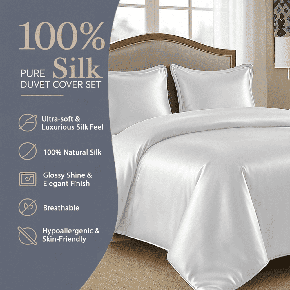 Amay Satin Silk Alaskan King Duvet Cover Set (120"×120", White) – Ultra-Luxury Feel – Ideal for Family Beds, Extra-Large Master Suites – 3-Piece Set