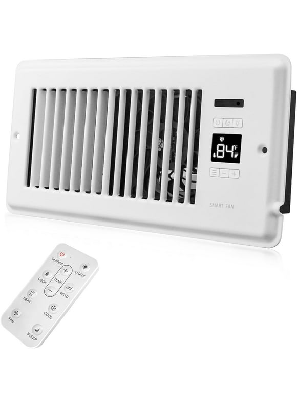 Quiet Register Booster Fan, Smart Register Vent Fits 4" x 10" Register Holes with Remote Control and Thermostat Control, Heating Cooling AC Vent Fan - White