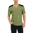 thumbnail image 1 of Camiseta de hombre con estampado de leopardo INSPIRE CHIC, cuello en V, de manga corta, M, verde y negro, 1 of 6