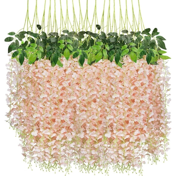 18 Pack Wisteria Hanging Flowers 3.7 Feet Artificial Flowers Fake Wisteria Vine Hanging Garland Silk Flowers String for Wedding Party Home Greenery Wall Decor (White)