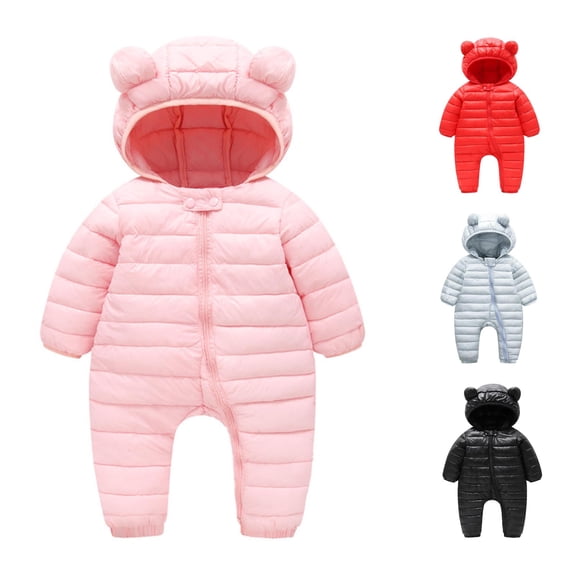 Glisme Boy Coats Long Sleeve Baby Winter Warm Snowsuit Bear Ears Hooded Jumpsuit Down Romper Padded Outwear Toddler Tops 18-24 Months Pink