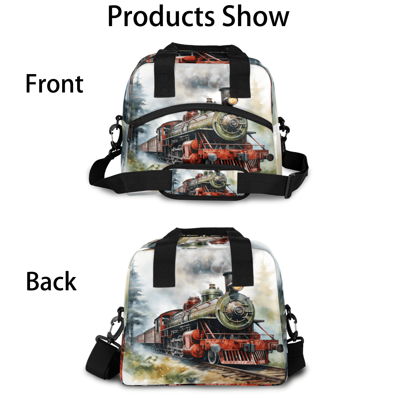 Herdesigns Retro Steam Train Insulated Lunch Bag for Women Men Adults Large Reusable Lunch Box Vintage Old Train Leakproof Cooler Tote Bags with Adjustable Shoulder Strap