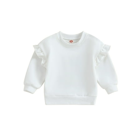 

Suanret Toddler Kids Girls Sweatshirts Solid Color Crew Neck Long Sleeve Pullovers Tops Child Jumpers White 6-12 Months