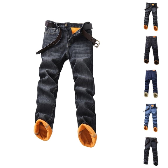 Lined Jeans Men 2026 Fall Winter Thick Straight Leg Business Casual Denim Pants Jean Pants Trousers with Pockets