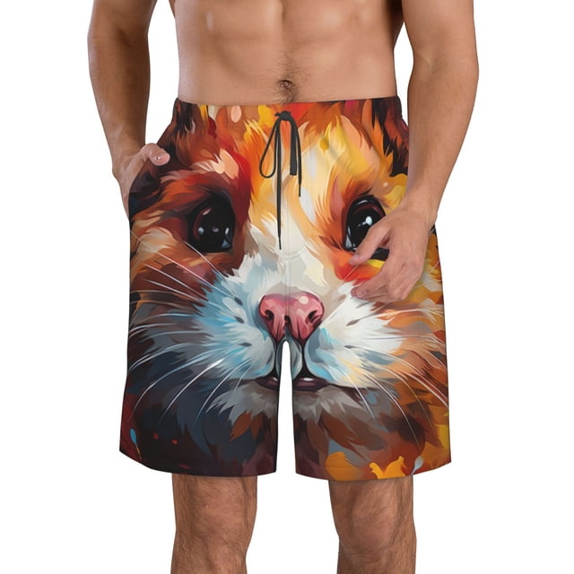 Fotbe Oil Painting Colorful Hamster Trajes de Baño Estampados para Hombre, Shorts de Verano de Secado Rápido, Ropa de Playa, Bañadores-XX-Large