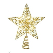 Kurt Adler 11.8-Inch Battery Operated LED Lighted 5-Point Gold Metal Star Tree Topper