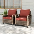 thumbnail image 2 of EAGLE PEAK 2 Piece Wicker Outdoor Chairs with Cushions, Patio Chairs, Deep Seating 4 inch Cushions, PE Rattan Curved Armrest Porch Chair, Brown/Red, 2 of 8