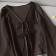 thumbnail image 2 of AKOEE Womens Crop Sweaters Open Tie Front Cardigans Soft Knit V Neck Long Sleeve Casual Spring Fall Blouses (L, Coffee), 2 of 5