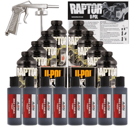 U-POL Raptor Tintable Black Metallic BedLiner Kit w/ SprayGun, 8L