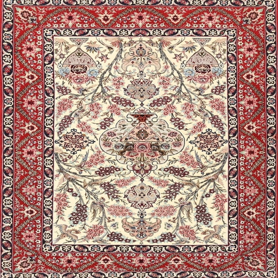 Ahgly Company Machine Washable Indoor Square Traditional Brown Red Area Rugs, 3' Square