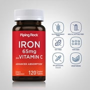 Iron Supplement 65 mg with Vitamin C | 120 Tablets for Men and Women | by Piping Rock