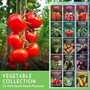 15 Pack Vegetable Garden Seed Collection - Non-GMO Heirloom Full Sun Annuals