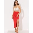 thumbnail image 2 of Unique Bargains Jupe Longue Maxi Décontractée à Taille Élastique Fendue pour Femmes, Rouge, TG, 2 of 5