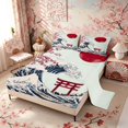 thumbnail image 2 of Manfei Great Wave Torii Full Size Sheets, Red Sun Cherry Bed Sheets Wall Decor, Light Blue Red White 4pcs, 1 Flat Sheet, 1 Fitted Sheet and 2 Pillowcases, 2 of 6