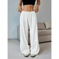 thumbnail image 4 of Women'S Drawstring Waist Straight Streetwear Wide Leg Sweatpants Casual Loose Baggy Long Summer Pants White XS, 4 of 7