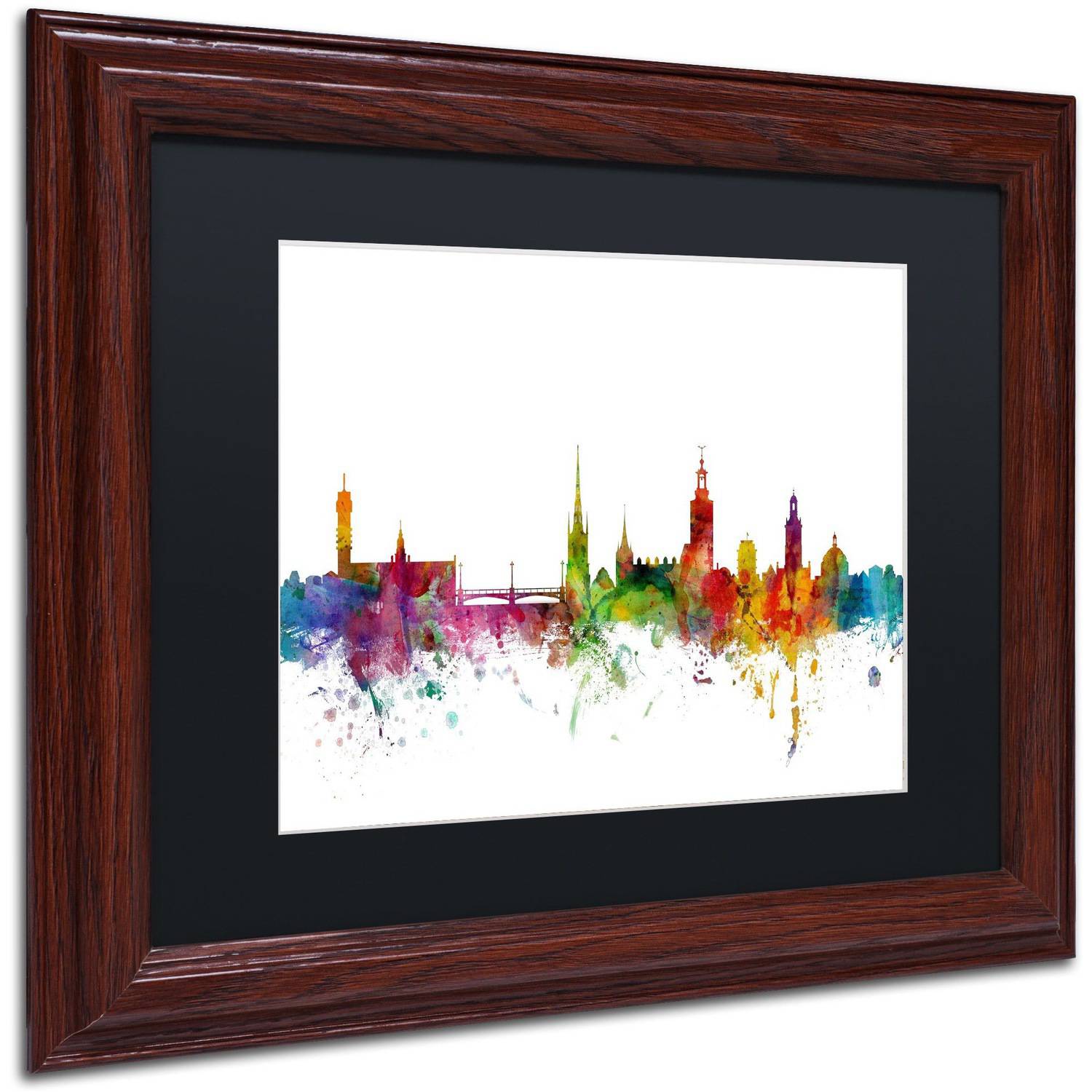 Trademark Fine Art "Stockholm Sweden Skyline" Canvas Art by Michael Tompsett Black Matte, Wood Frame