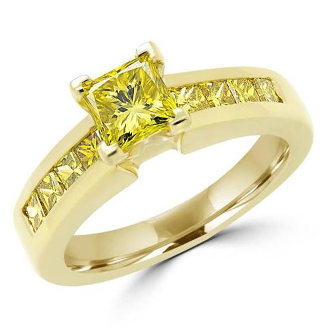 Great Gems - 1.6 CTW Vivid Fancy Yellow Princess Cut Diamond Engagement ...