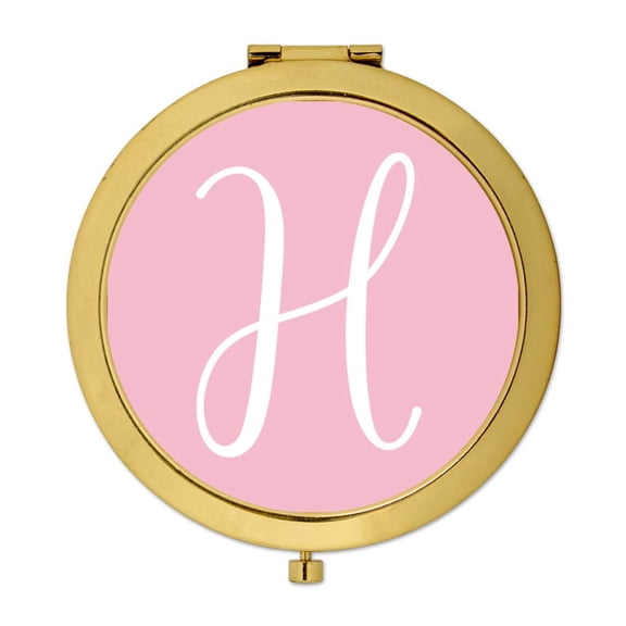 Koyal Wholesale Gold Compact Mirror Bridesmaid's Wedding Gift, Blush Pink, Monogram Letter H, 1-Pack
