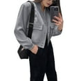 thumbnail image 2 of Chaqueta Universitaria Corta para Mujer, Larga, Abotonada, Informal, con Bolsillos. Gris M, 2 of 7